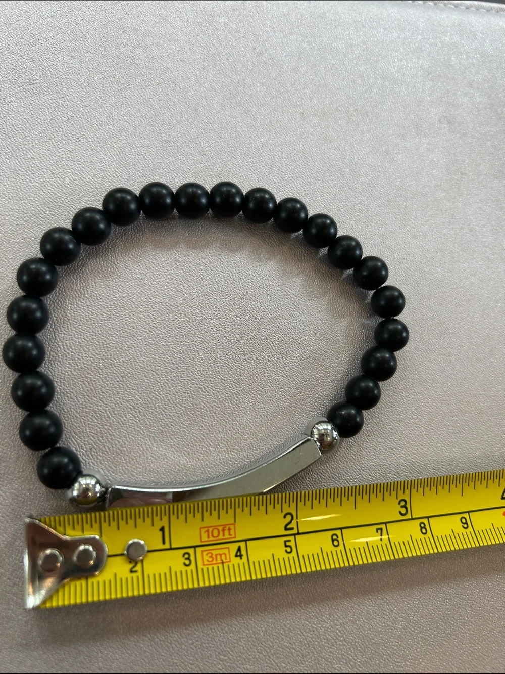 Mens Bracelet w Stainless ID Plate With Engraved “Our Father” Prayer And Cross